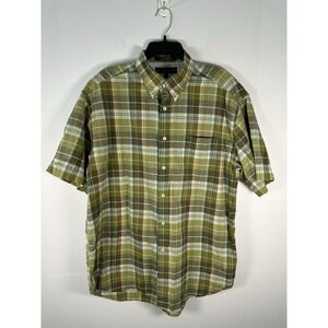 Tommy Hilfiger Mens Shirt L Green Plaid Button Up Preppy Classic Office Travel